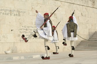 GREECE, Athens, Ceremonial changing of the guards known as Evzones at the Parliament Building.