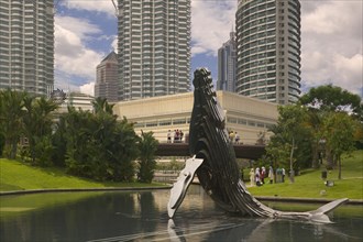 MALAYSIA, Kuala Lumpur, Whale sculpture in the landscaped gardens behind The Petronas Towers.