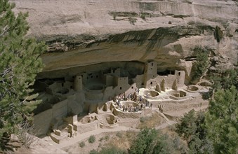 USA, Colorado, Mesa Verde Nat Park, View of the Cliff Palace which is the largest Anasazi cliff