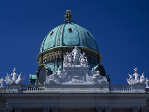 AUSTRIA, Vienna, Hofburg Royal Palace. St Michael Gate green dome seen from Michaeler Platz
