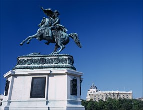 AUSTRIA, Vienna, Hofburg Royal Palace. Heroes Square with equestrian Monument to Archduke Karl