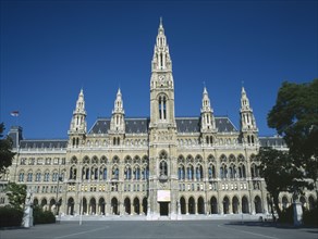AUSTRIA, Vienna, Town Hall aka Rathaus. Full view of the Flemish style facade