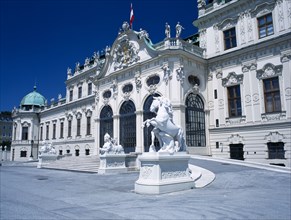 AUSTRIA, Vienna, Upper Belveder Palace southern facade and statues