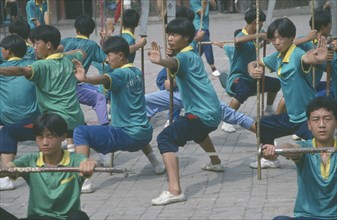 CHINA, Henan, Shaolin Monastery, Students attending kungfu school.