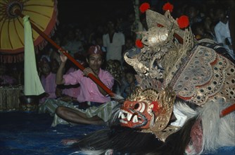 INDONESIA, Bali, Batubulan, Barong dance representing the struggle between good and evil.