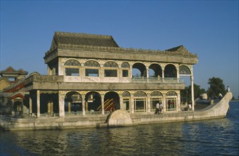 CHINA, Hebei, Beijing, The Summer Palace.  The Marble Boat on Kunming Lake.