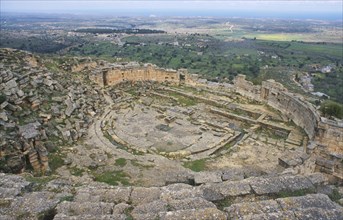 LIBYA, Cyrene, View over the Greek theater ruins dating from the 6th century BC from the upper