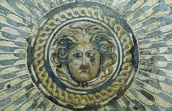 LIBYA, Tolmeita, Mosaic depicting Medusa exhibited in the museum