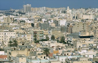 LIBYA, Tripoli, Cityscape view over housing and urban architecture