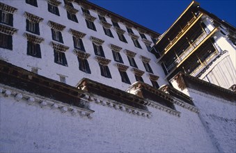 TIBET, Lhasa, "The Potala Palace, former winter residence of the Dalai Lama.  Part view of exterior