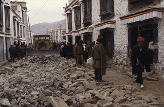 TIBET, Lhasa, The Barkhor holy pilgimage route destroyed by the Chinese.