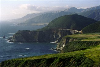 USA, California, Big Sur National Park, View along coastline that runs along Highway 1 with Bixby