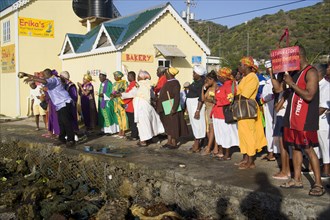 WEST INDIES, St Vincent & The Grenadines, Union Island, Baptist preacher and congregation in