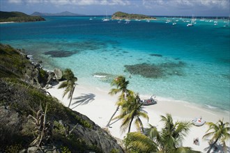 WEST INDIES, St Vincent & The Grenadines, Tobago Cays, Looking over the Cays and moored yachts