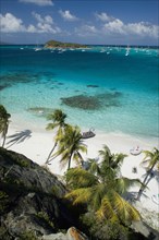 WEST INDIES, St Vincent & The Grenadines, Tobago Cays, Looking over the Cays and moored yachts