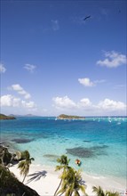 WEST INDIES, St Vincent & The Grenadines, Tobago Cays, View across the beach at Jamesby Island and