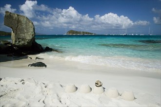 WEST INDIES, St Vincent & The Grenadines, Tobago Cays, Sandcastles on the beach of Jamesby Island
