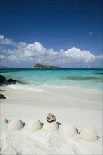 WEST INDIES, St Vincent & The Grenadines, Tobago Cays, Sandcastles on the beach of Jamesby Island