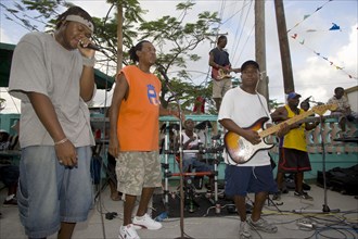 WEST INDIES, St Vincent & The Grenadines, Union Island, Street band at Easterval Easter Carnival in