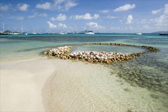 WEST INDIES, St Vincent & The Grenadines, Union Island, Conch shell structures on the beach at