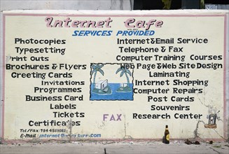 WEST INDIES, St Vincent & The Grenadines, Union Island, Internet cafe sign in Clifton
