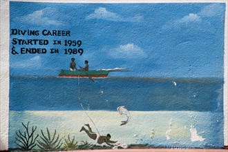 WEST INDIES, St Vincent & The Grenadines, Union Island, Wall painting in Clifton depicting the