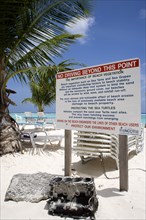 WEST INDIES, Barbados, Christ Church, Environmental conservation sign on Worthing Beach