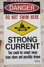 WEST INDIES, Barbados, St Andrew, Warning sign of strong currents off the coast at Barclays Park