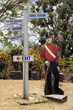 WEST INDIES, Barbados, St George, Signpost and cutout of British soldier at Gun Hill signal station