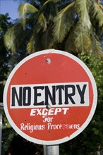 WEST INDIES, St Vincent & The Grenadines, Bequia, No Entry roadsign with exception fallowing