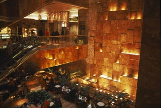 USA, New York, Manhattan, Interior of Trump Tower with cascading water feature on 5th Avenue