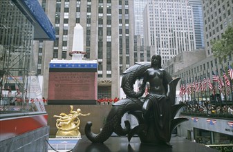USA, New York, Manhattan, "Rockefeller Centre ‘Democracy Plaza’ during 2004 elections, billed as a