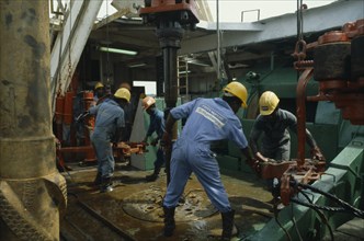 NIGERIA, Rivers State, Industry, Workers on oil rig.