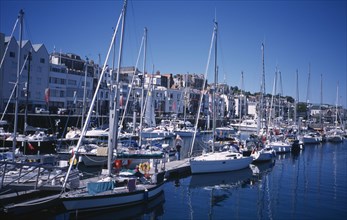 UNITED KINGDOM, Channel Islands, Guernsey, St Peter Port. Victoria Marina yachts and quayside