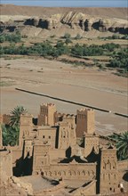 MOROCCO, Ait Benhaddou, Elevated view over kasbah used in films including Lawrence of Arabia and