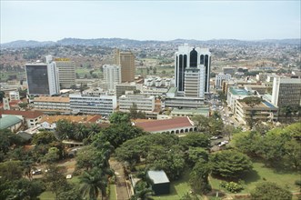 UGANDA, Kampala, View over modern town from a rooftop.