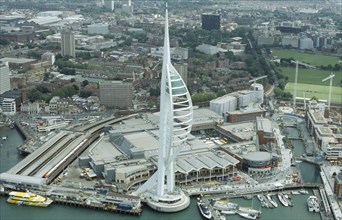 ENGLAND, Hampshire, Portsmouth, "Arial view of The Spinnaker Tower, the tallest public viewing