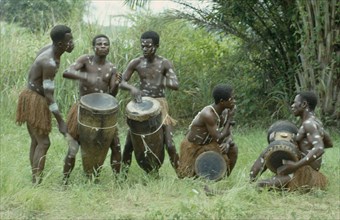 CONGO, Tribal Peoples, Chokwe tribal musicians.