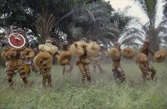 CONGO, Festivals, Dance, Bapende tribe animal masqueraders performing Leopard Dance at initiation