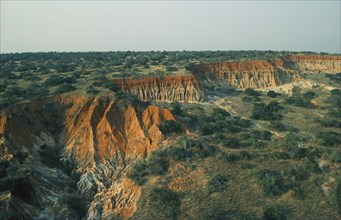 ANGOLA, Landscape, Landscape with plateau and jagged rock gully.