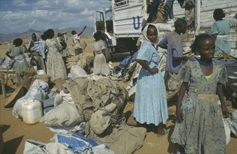 ERITREA, Keren, Shelab Camp, UN truck at camp for people displaced by the war with Ethiopia.