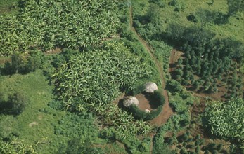 RWANDA, Farmland, Aerial view over small holdings and farmsteads.
