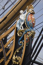 ENGLAND, Hampshire, Portsmouth, The bow of HMS Victory in the Historic Dockyard showing the bow