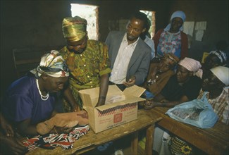 KENYA, Kibwezi, Training traditional midwives or birth attendants with the aid of a cardboard box
