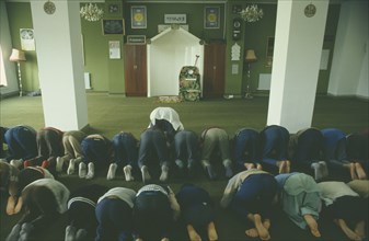 ENGLAND, London, Muslims praying at Southall Mosque.