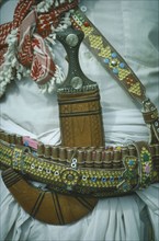 YEMEN, People, Jambia.  A curved dagger worn at the waist with a decorative belt and symbolic of