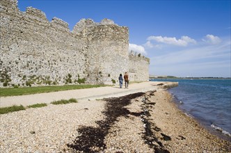 ENGLAND, Hampshire, Portsmouth, Portchester Castle Norman 12th Century walls rebuilt on the site of