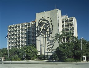 CUBA, Havana, Revolution Square, Close up of the Ministry of the Interior and Che Guevara mural.