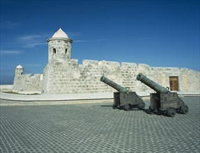 CUBA, Havana, General view of the Fortress of San Salvador de la Punta with two cannons.