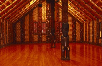 NEW ZEALAND, North Island, Waitangi , Interior of Maori meeting house where treaty of Waitangi was